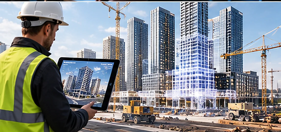 Modern construction site and architectural structures