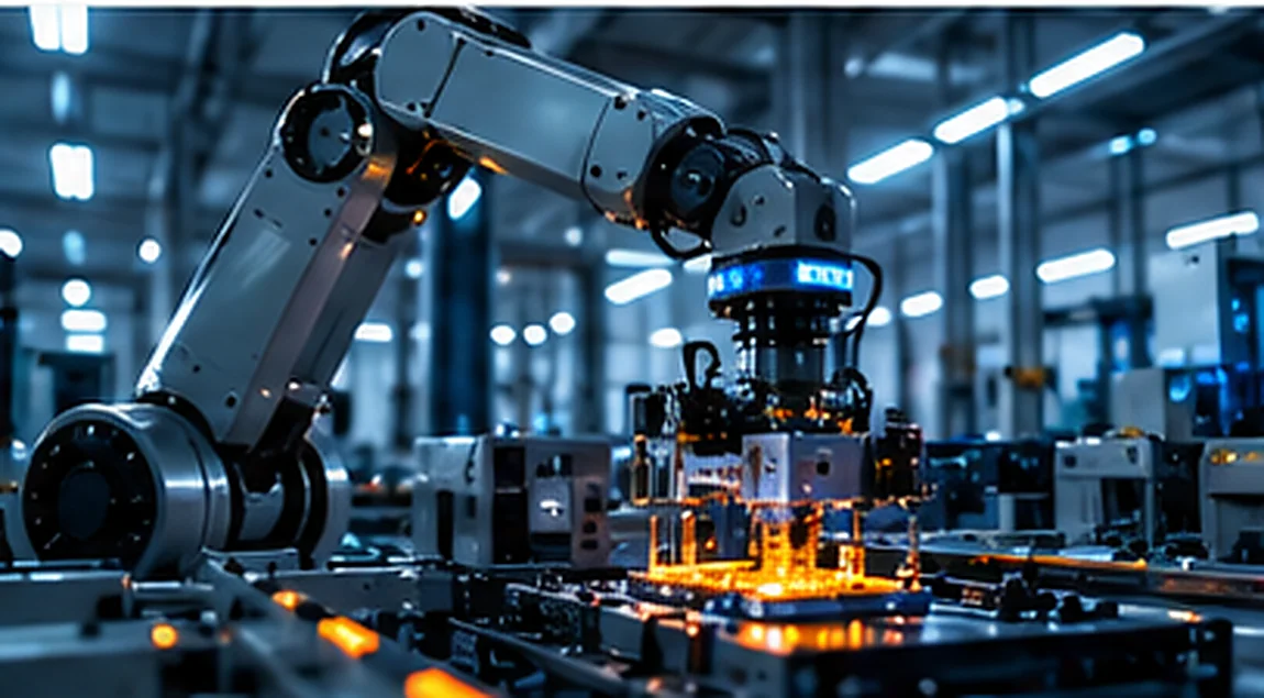 Industrial robotic automation technology in a modern factory